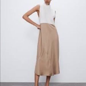 ZARA Combo Fabric Midi Mock-Neck Dress Like New szS